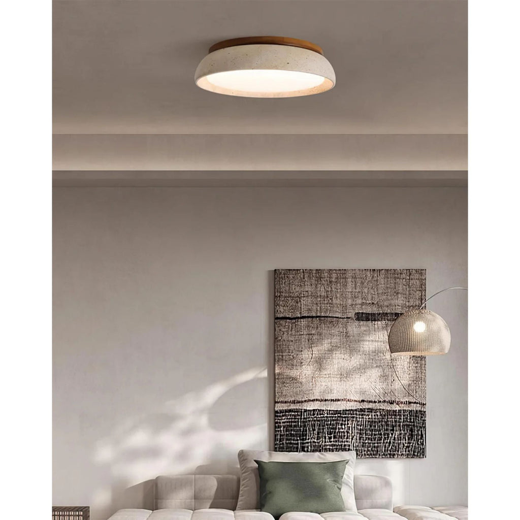 Kaia Plafondlamp | Travertin & Hout | Warm 3000K LED Licht | Minimalistisch Design