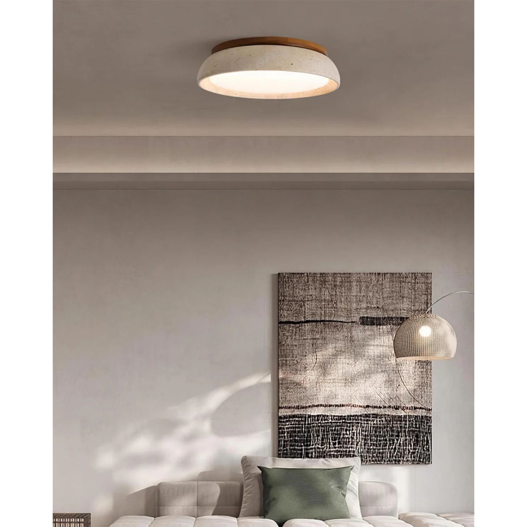 Kaia Plafondlamp | Travertin & Hout | Warm 3000K LED Licht | Minimalistisch Design