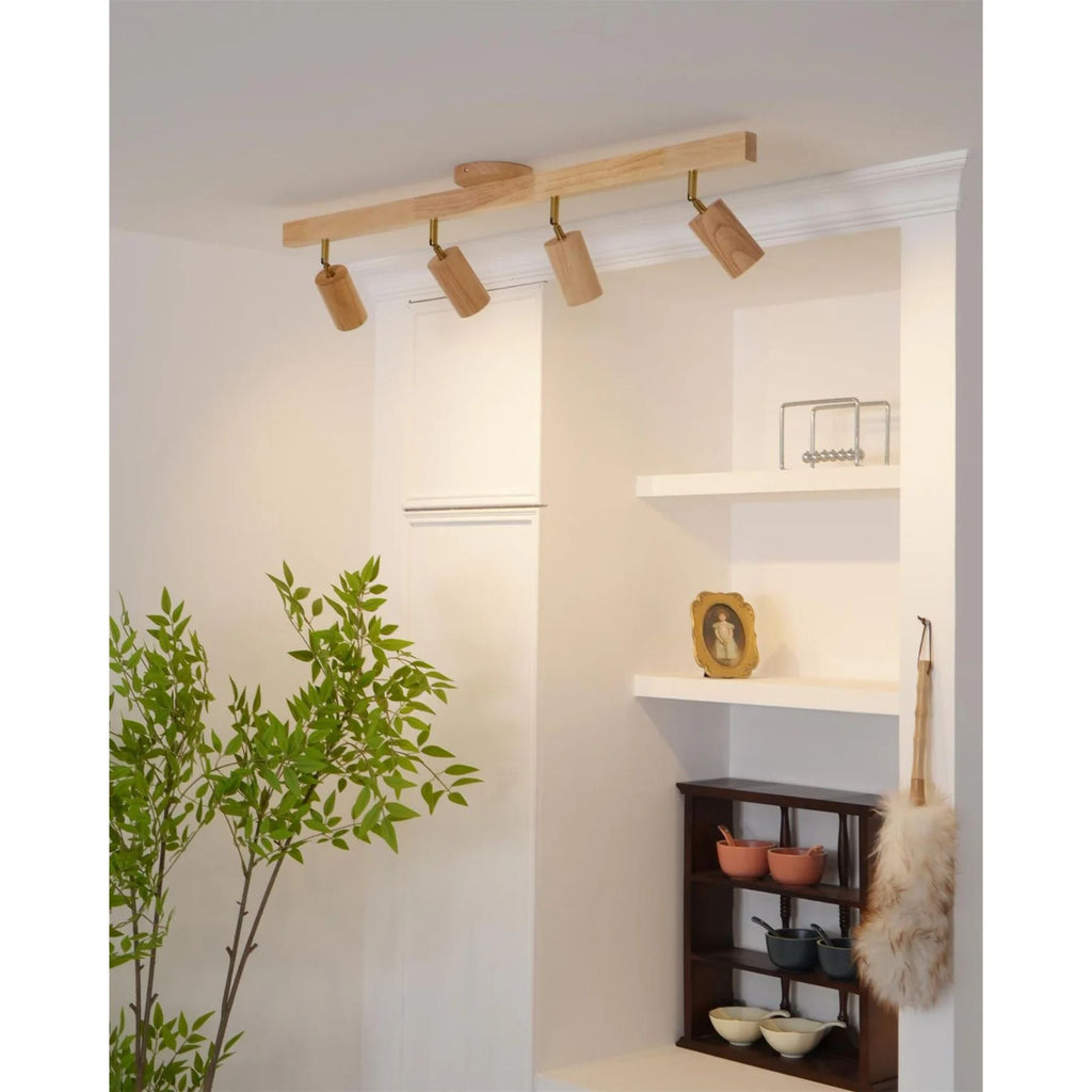 Sento Houten Track Plafondlamp | Verstelbare Spots | Warme Houtlook | LED Verlichting