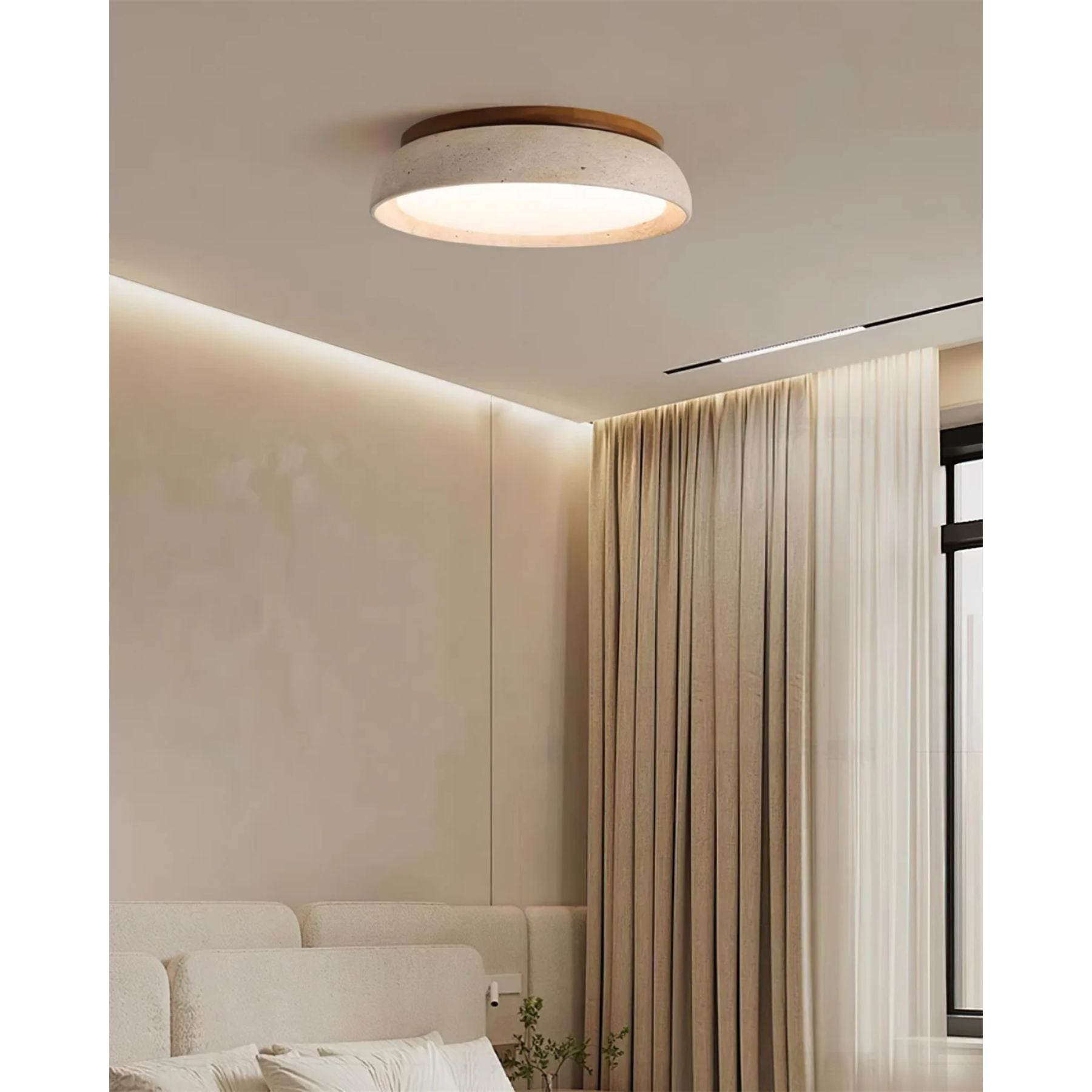 Kaia Plafondlamp | Travertin & Hout | Warm 3000K LED Licht | Minimalistisch Design