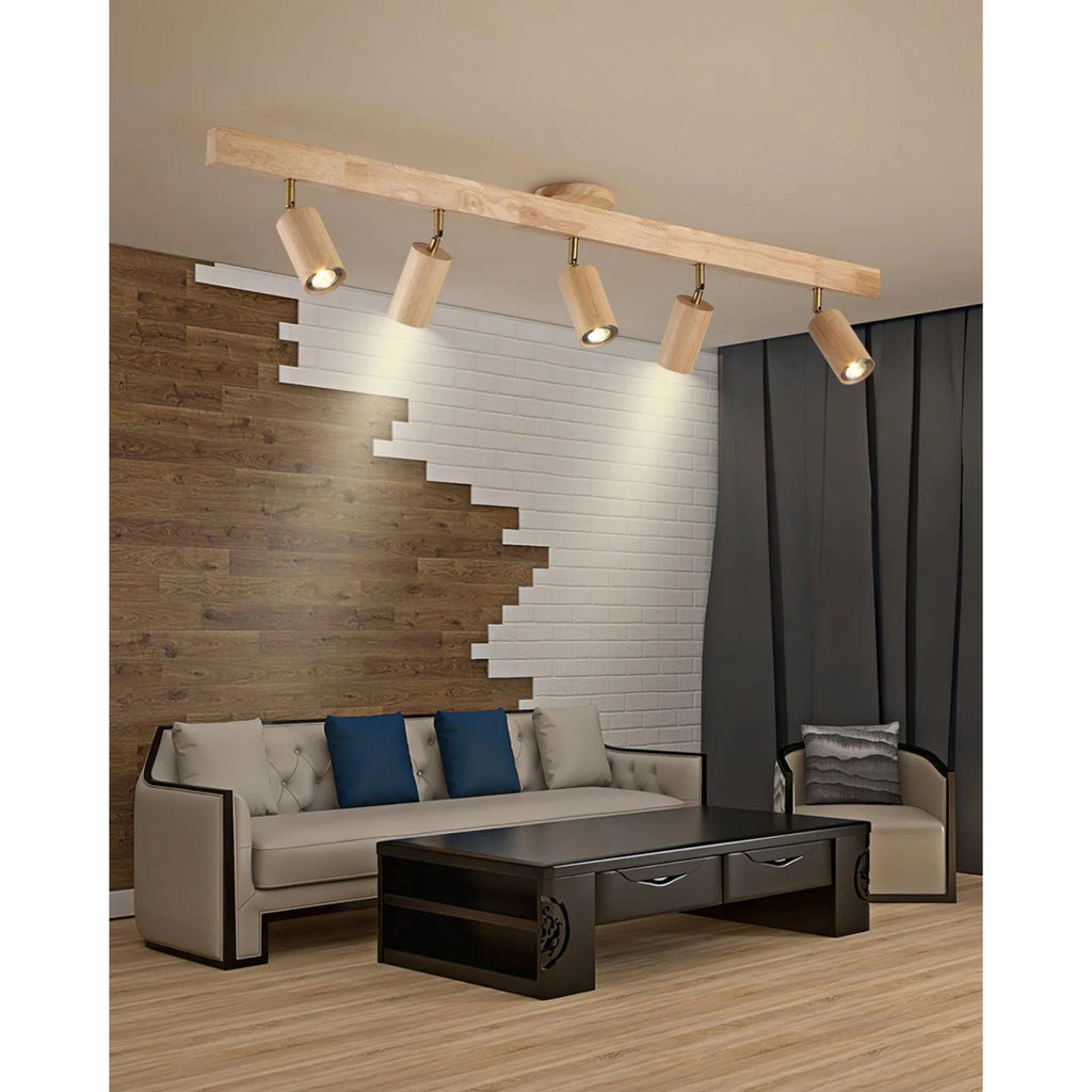 Sento Houten Track Plafondlamp | Verstelbare Spots | Warme Houtlook | LED Verlichting