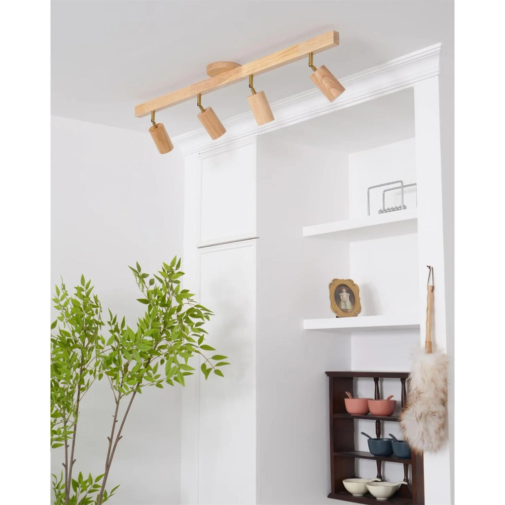 Sento Houten Track Plafondlamp | Verstelbare Spots | Warme Houtlook | LED Verlichting