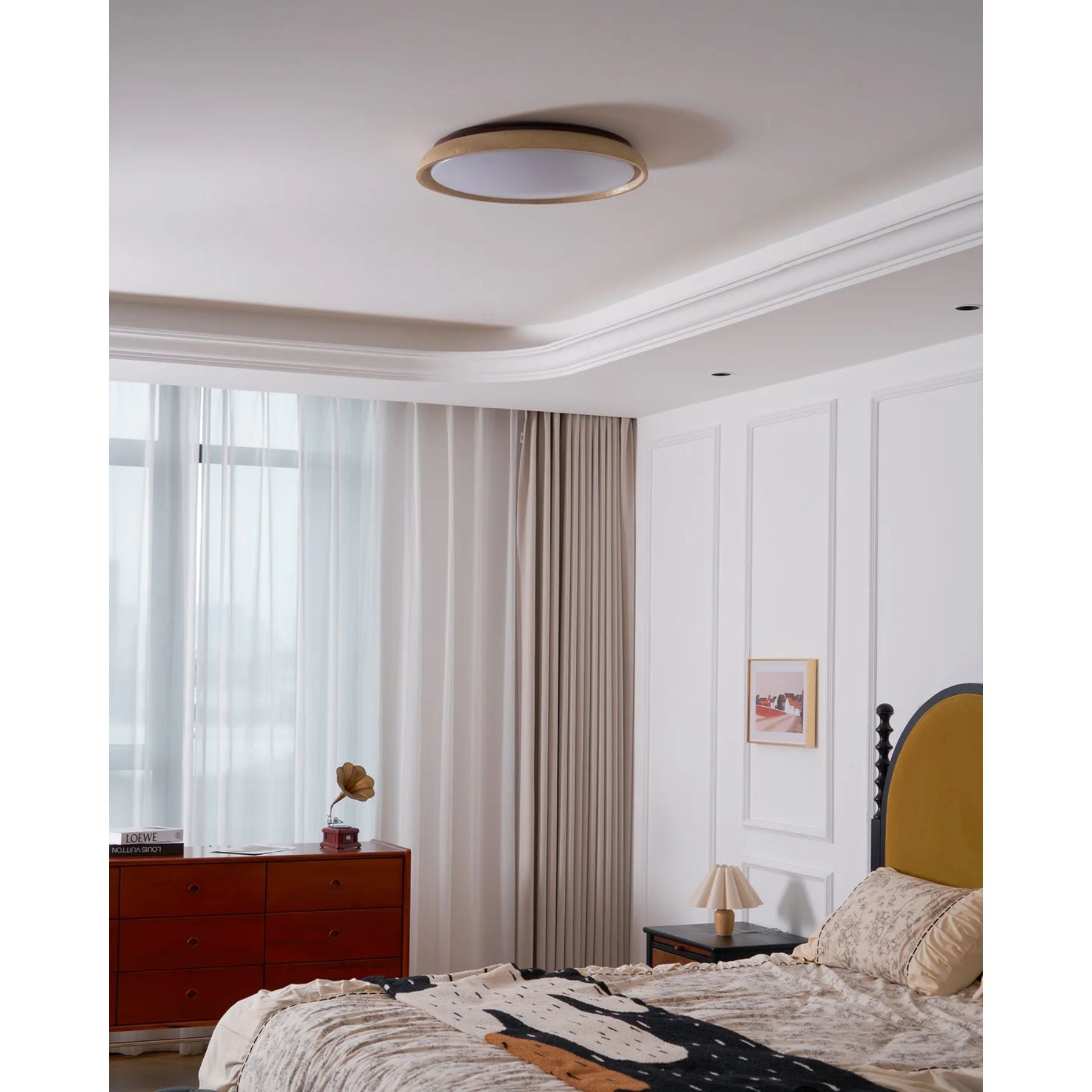 Kaia Plafondlamp | Travertin & Hout | Warm 3000K LED Licht | Minimalistisch Design