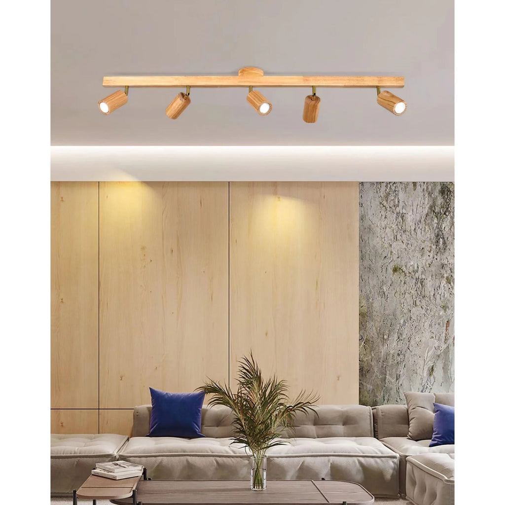 Sento Houten Track Plafondlamp | Verstelbare Spots | Warme Houtlook | LED Verlichting