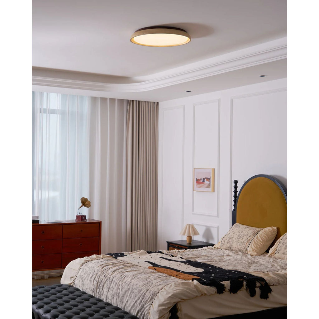 Kaia Plafondlamp | Travertin & Hout | Warm 3000K LED Licht | Minimalistisch Design