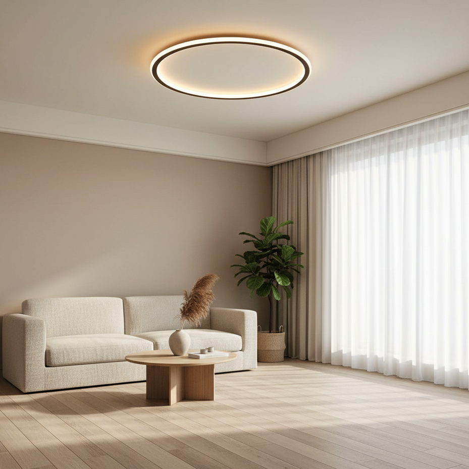 Skandi Rond Plafondlamp | Minimalistisch Design | Warm LED Licht | Aluminium + IJzer