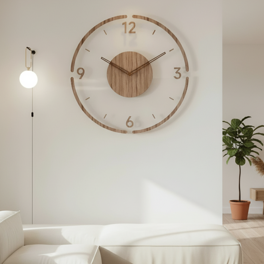 Clareo Wandklok | Hout & Acryl | Stil Quartz Mechanisme | Modern Design
