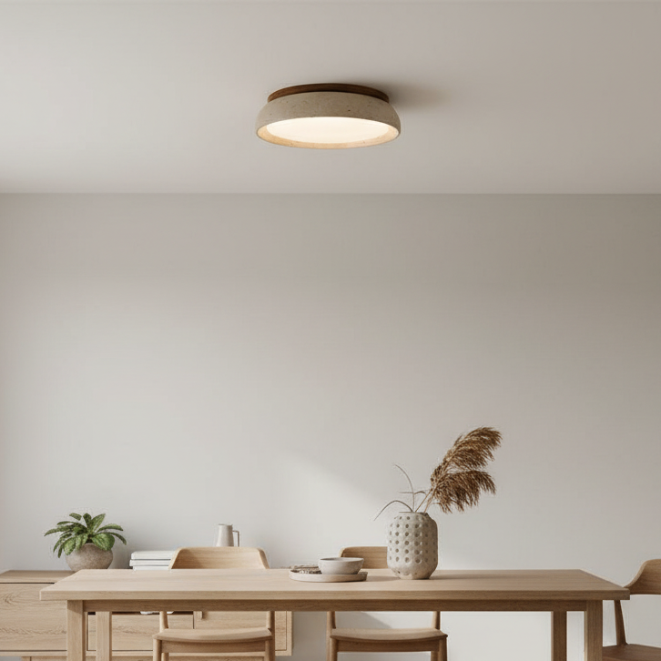 Kaia Plafondlamp | Travertin & Hout | Warm 3000K LED Licht | Minimalistisch Design