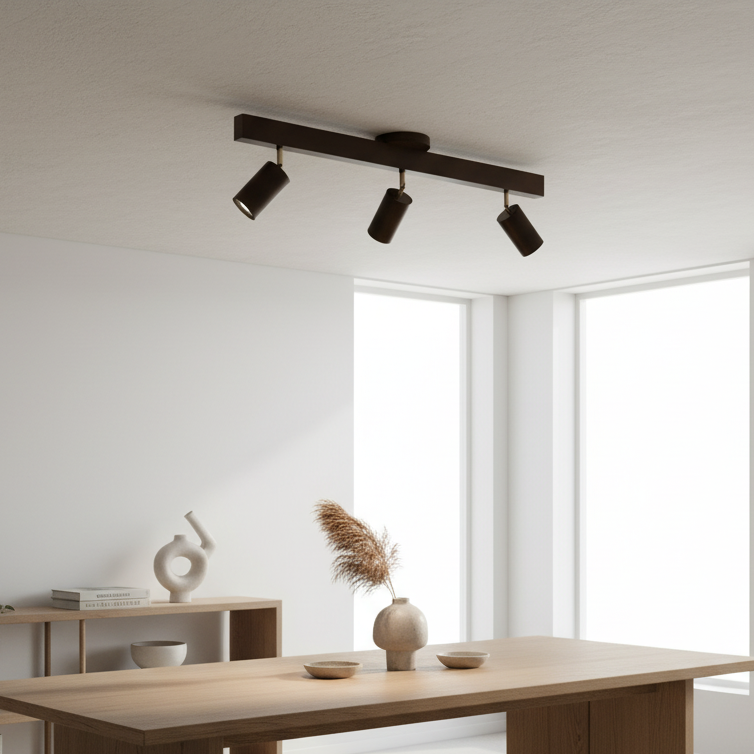 Sento Houten Track Plafondlamp | Verstelbare Spots | Warme Houtlook | LED Verlichting