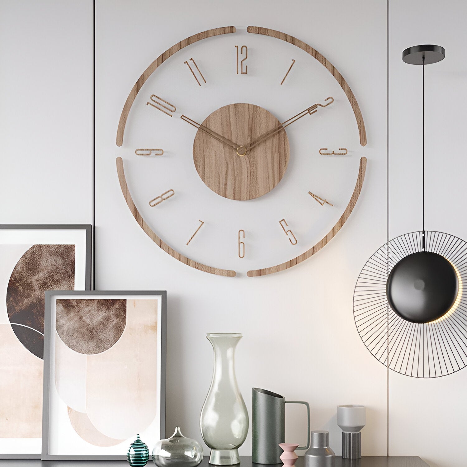 Clareo Wandklok | Hout & Acryl | Stil Quartz Mechanisme | Modern Design