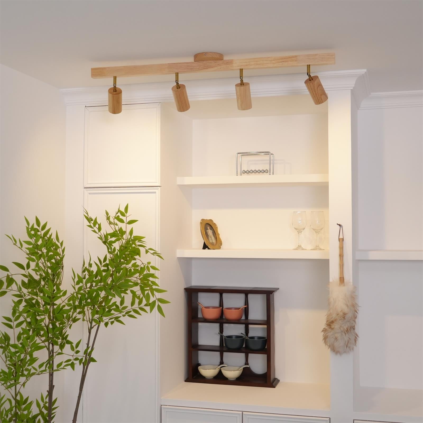 Sento Houten Track Plafondlamp | Verstelbare Spots | Warme Houtlook | LED Verlichting