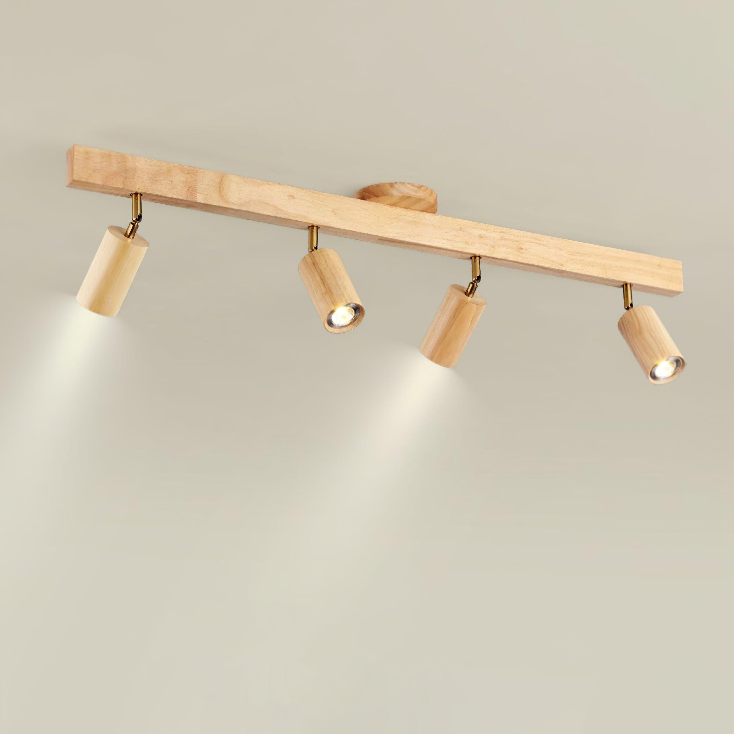 Sento Houten Track Plafondlamp | Verstelbare Spots | Warme Houtlook | LED Verlichting