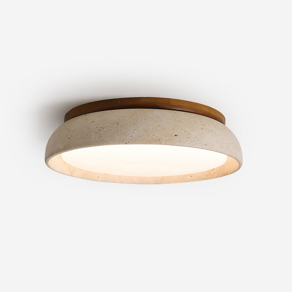 Kaia Plafondlamp | Travertin & Hout | Warm 3000K LED Licht | Minimalistisch Design