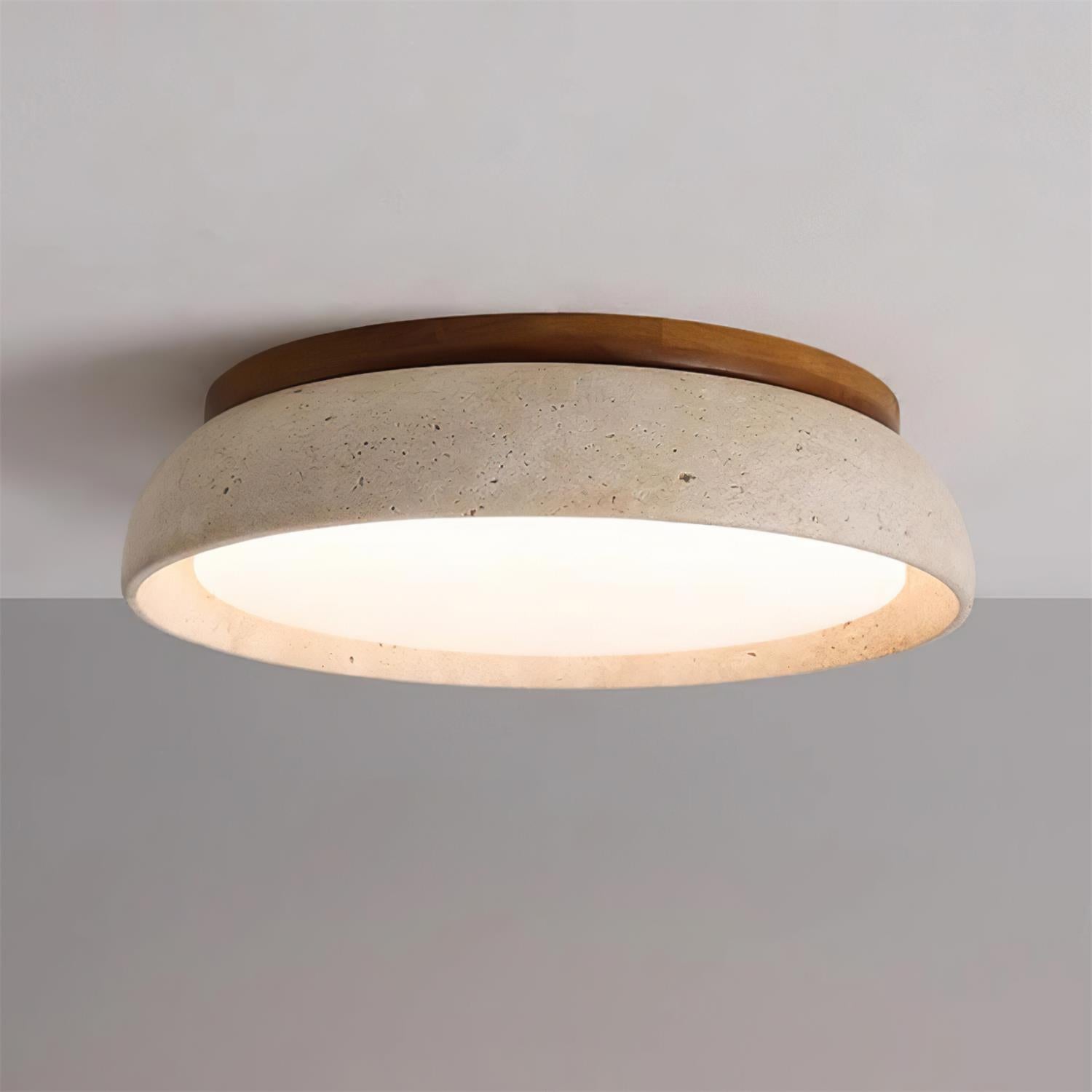 Kaia Plafondlamp | Travertin & Hout | Warm 3000K LED Licht | Minimalistisch Design