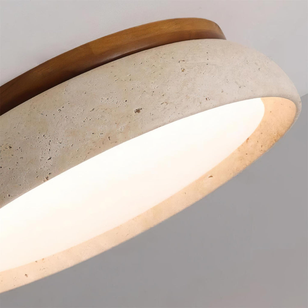 Kaia Plafondlamp | Travertin & Hout | Warm 3000K LED Licht | Minimalistisch Design