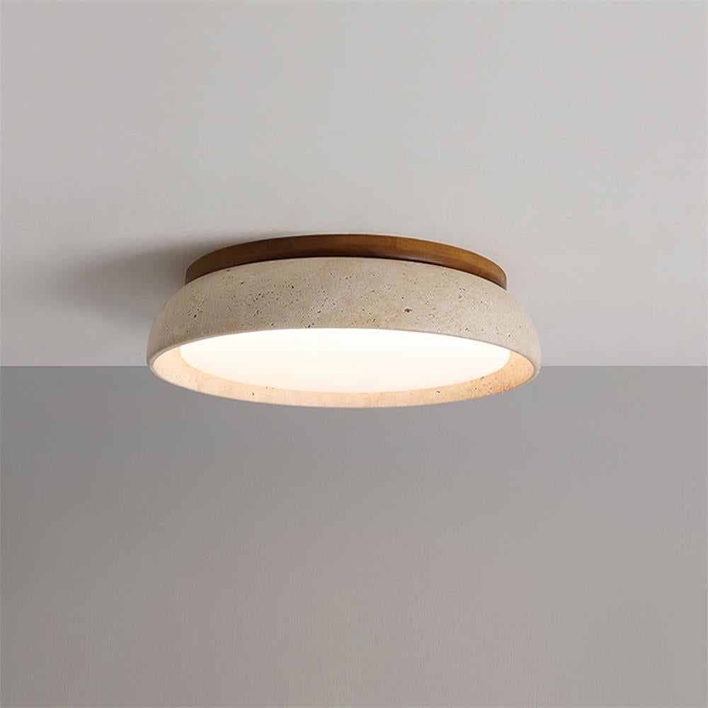 Kaia Plafondlamp | Travertin & Hout | Warm 3000K LED Licht | Minimalistisch Design