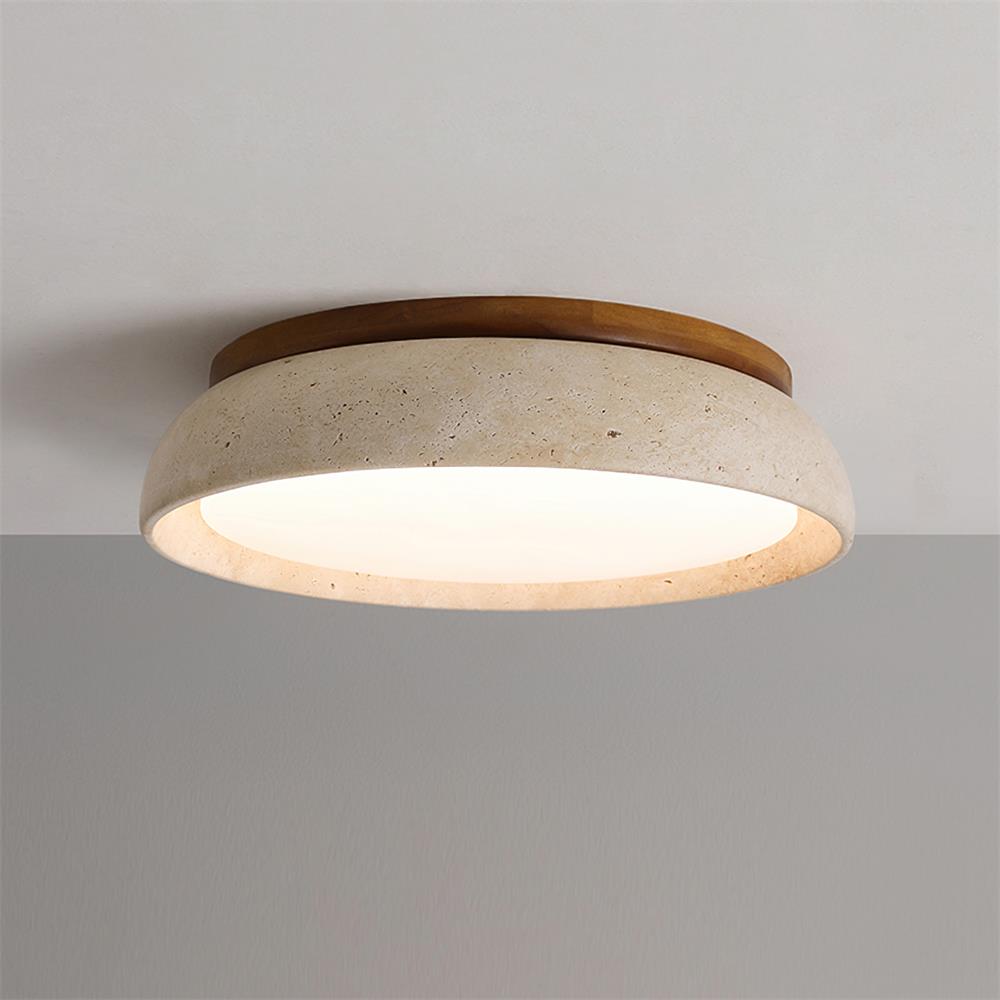 Kaia Plafondlamp | Travertin & Hout | Warm 3000K LED Licht | Minimalistisch Design