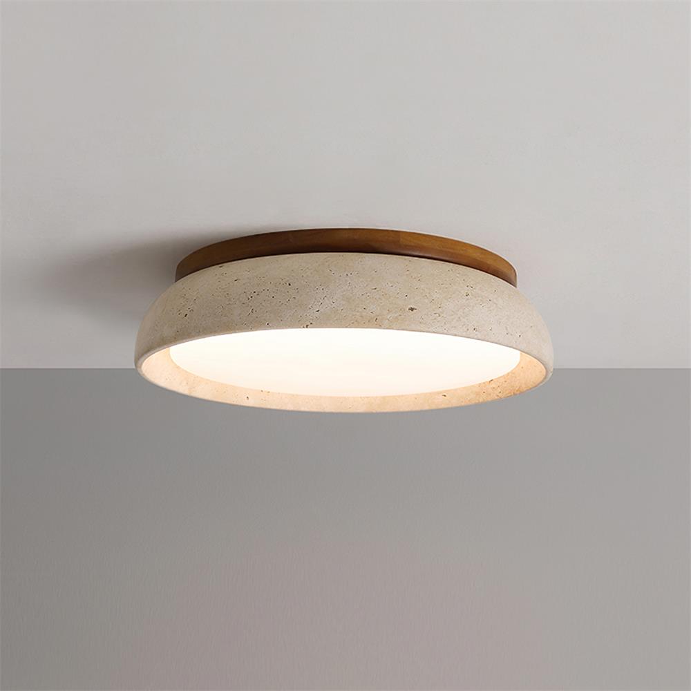 Kaia Plafondlamp | Travertin & Hout | Warm 3000K LED Licht | Minimalistisch Design
