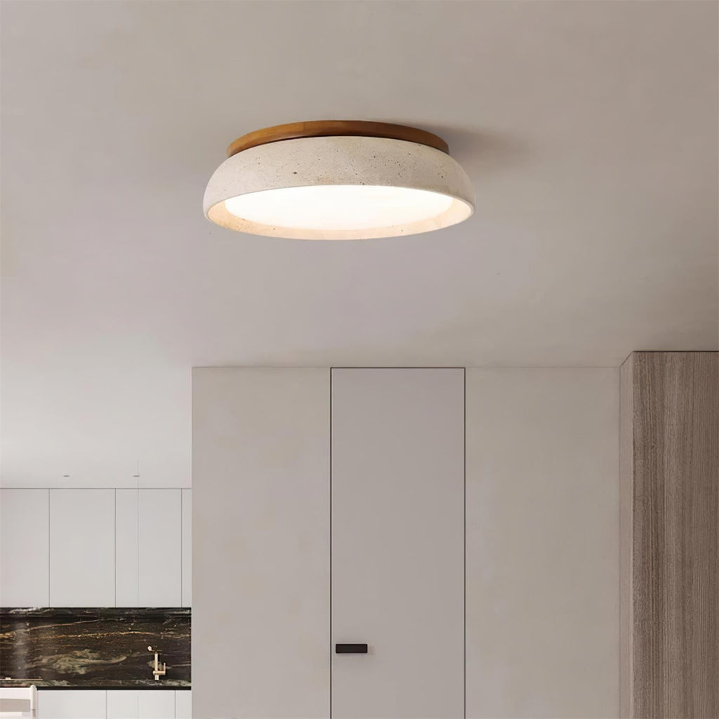 Kaia Plafondlamp | Travertin & Hout | Warm 3000K LED Licht | Minimalistisch Design
