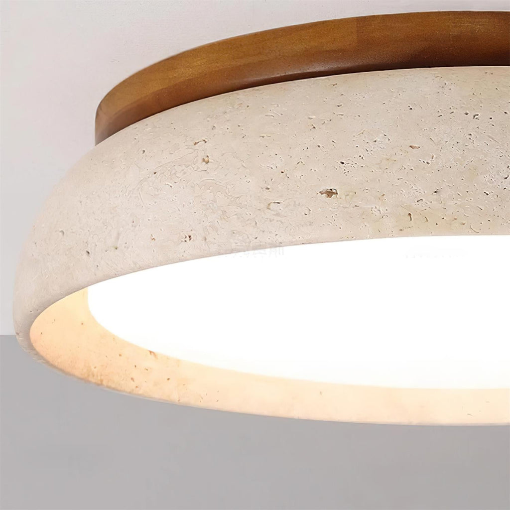 Kaia Plafondlamp | Travertin & Hout | Warm 3000K LED Licht | Minimalistisch Design