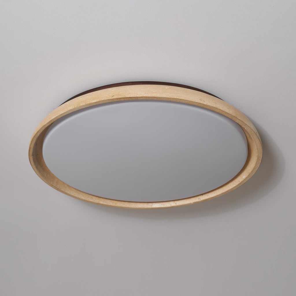 Kaia Plafondlamp | Travertin & Hout | Warm 3000K LED Licht | Minimalistisch Design