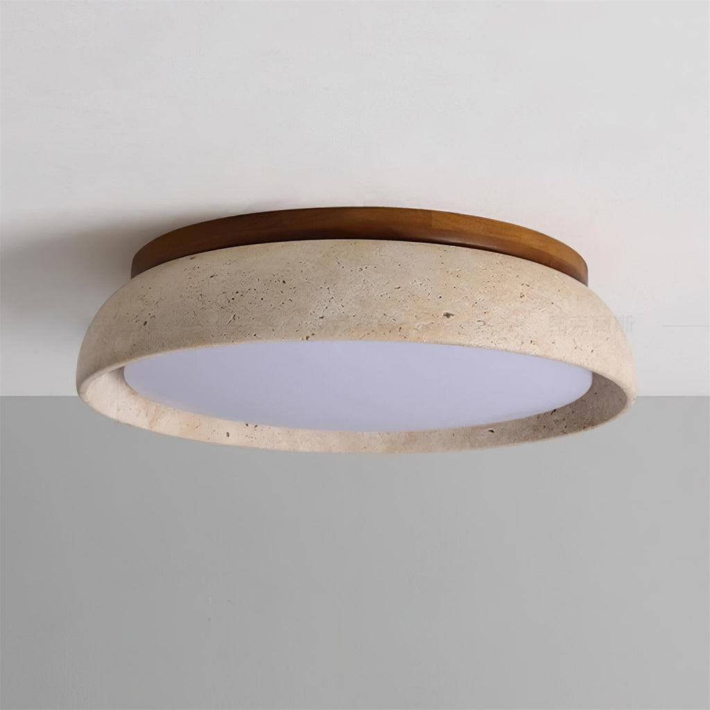 Kaia Plafondlamp | Travertin & Hout | Warm 3000K LED Licht | Minimalistisch Design